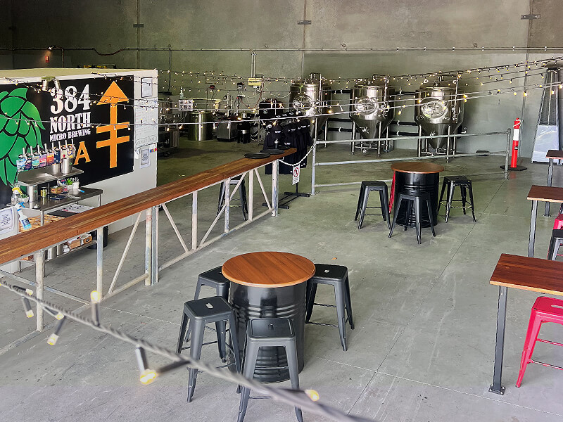 Elevated view of the 384 North Brewing brewhouse