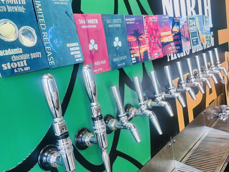 Row of taps with 384 North Brewing beer